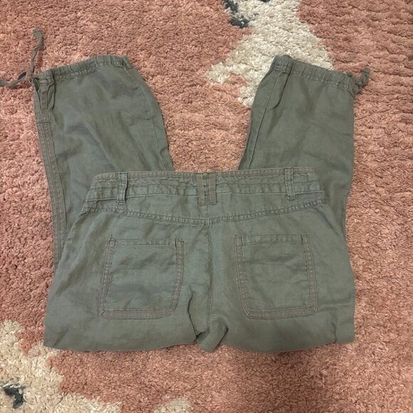 VTG Old Navy 100% Linen Capri Pants Women's 2 Y2K Olive Green Cropped Low Waist - Picture 2 of 6